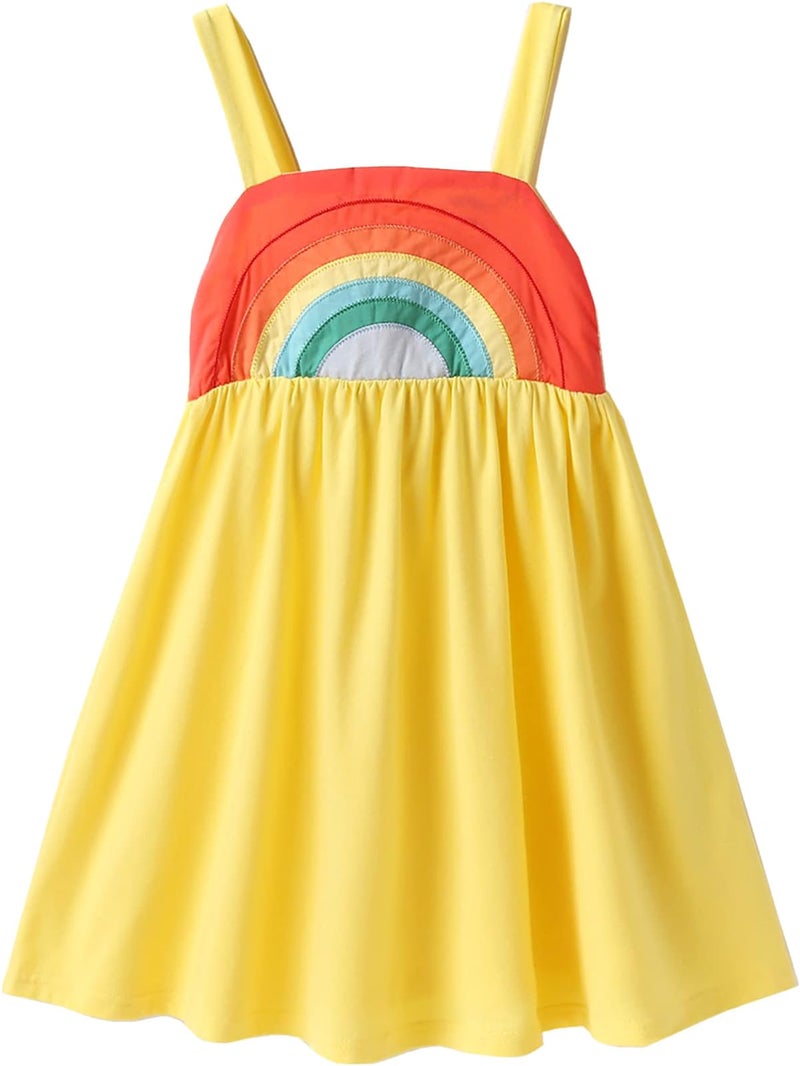 Frogwill Girls Rainbow Tank Dress Summer Outfit 5T, Yellow - Image 1